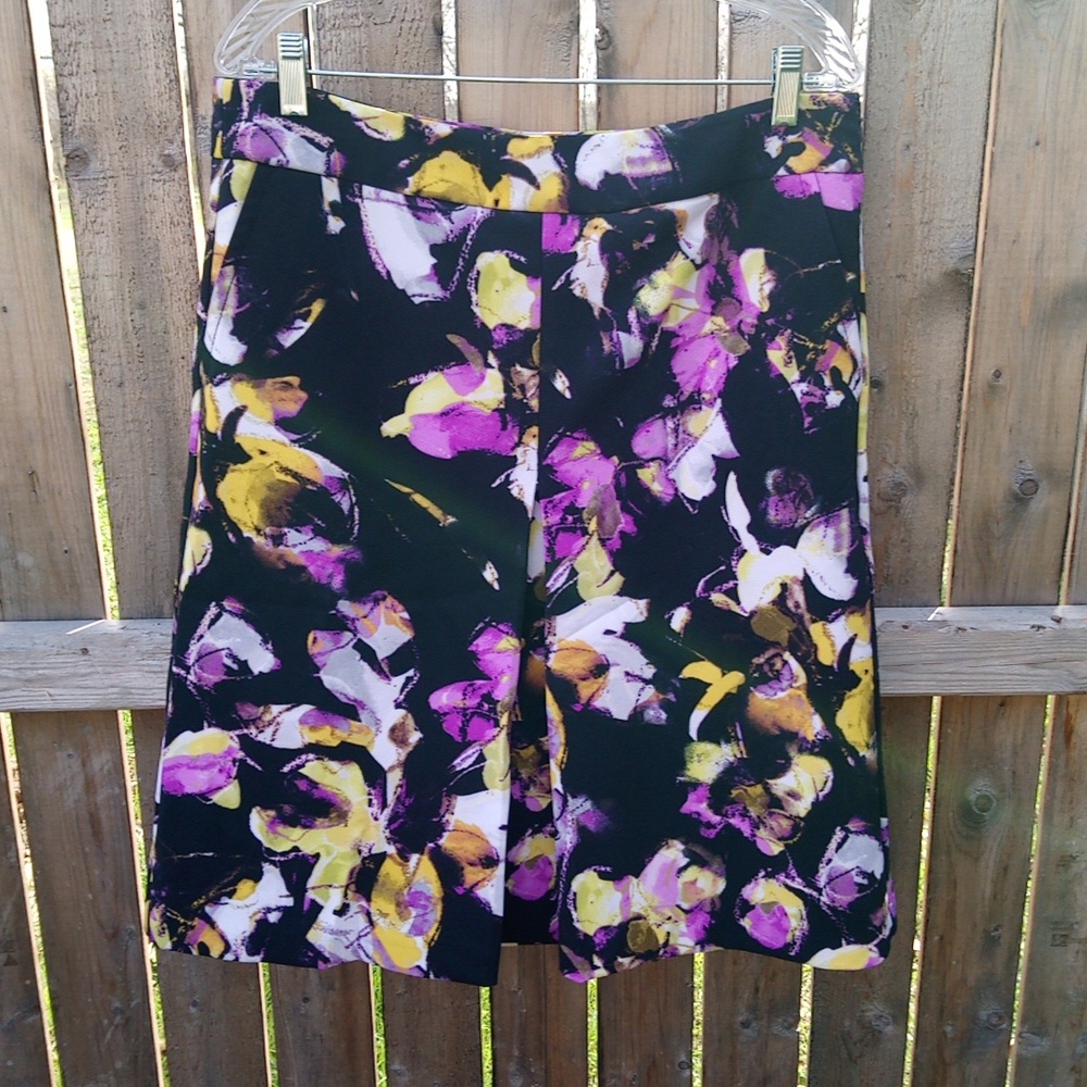 Liz Claiborne Floral Formal Pleated Split Lined Heavy Skirt Pockets Zip Side